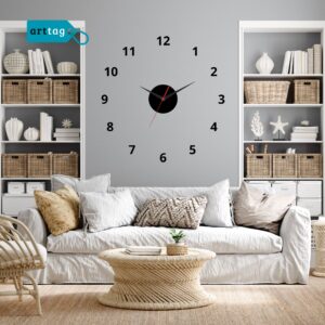 Modern Wall Clock, 3D Frameless Design, Large Numbers, Black Centre, Living Room Decor